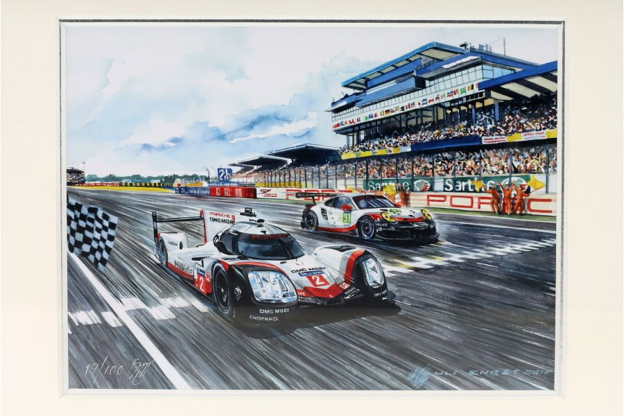 Painting  30 x 25 cm: Porsche 919 & 991 RSR