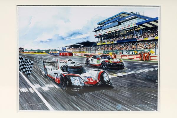 Gemälde Uli Ehret 30 x 25 cm: Porsche 919 & 991 RSR